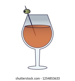 Coktail with olive in straw
