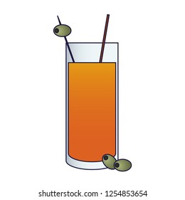 Coktail with olive in straw
