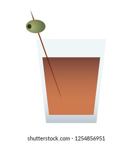 Coktail with olive in straw
