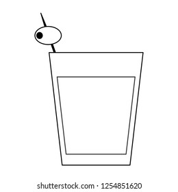 Coktail with olive in straw in black and white