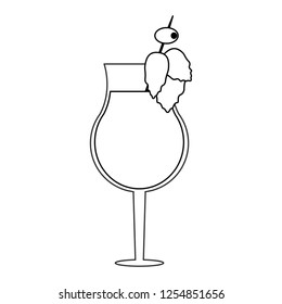 Coktail with olive in straw in black and white
