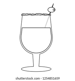 Coktail with olive in straw in black and white