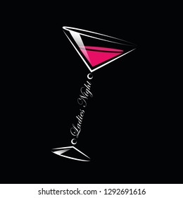 Coktails Glass Ladies Night Line Drawing Vector Illustration EPS10