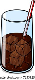 cola beverage in glass with ice and drinking straw