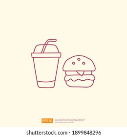Cola And Burger Doodle. Fast Food Line Icon Style Icon Vector Illustration
