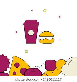 Cola, burger filled line vector icon, simple illustration, related bottom border.