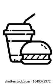 Cola Y Icono De Burger Plano Aislado En Fondo Blanco
