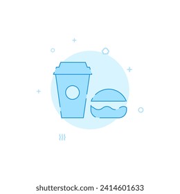 Cola, burger vector icon. Flat illustration. Filled line style. Blue monochrome design. Editable stroke. Adjust line weight.