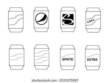 Cola Can line Icons set Vector