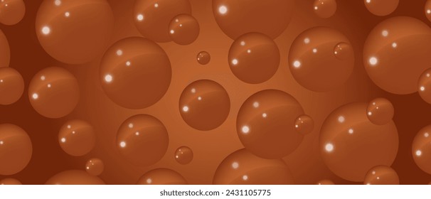 Cola or coffee bubbles on a brown background. Abstract bubble background. 3d texture of liquid with blobs. Seamless pattern. Vector illustration.