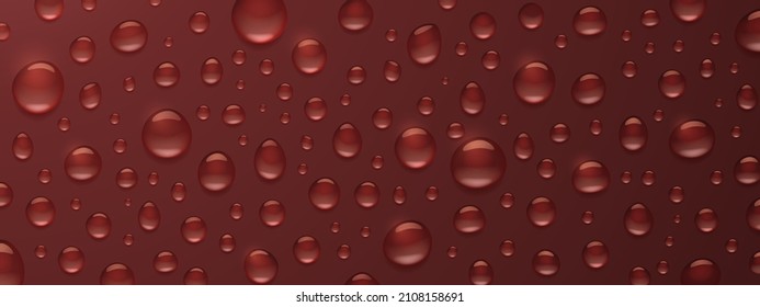 Cola, coffee, whiskey background with drops. Bubbles of soda, beer or water drink abstract texture. Transparent aqua random droplets pattern on brown backdrop 3d design, Realistic vector illustration