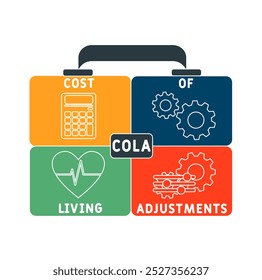 COLA - Cost of Living Adjustments acronym. business concept background. vector illustration concept with keywords and icons. lettering illustration with icons for web banner, flyer, landing pag