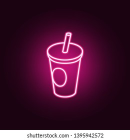 Cola cup neon icon. Elements of fast food set. Simple icon for websites, web design, mobile app, info graphics