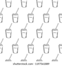 cola in cup seamless pattern isolated on white background