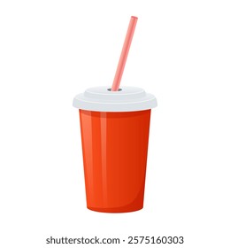 Cola in cup with straw in flat design. Vector illustration isolated.