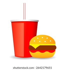 Cola drink and burger vector cartoon isolated on white background