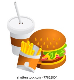 Cola Drink, Fries and Hamburger