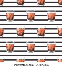 Cola drink in a glass cup with ice with sticks Vector Illustration. Aerated drink sweet symbol icon Glass Pattern, background, wallpaper wrapper for your projects