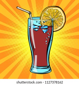 Cola drink with lemon. Comic cartoon pop art retro vector illustration drawing