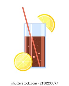 Cola drink with lemon. Comic cartoon art vector