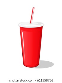 Cola drink in a red plastic pot cardboard cup with chopsticks isolated