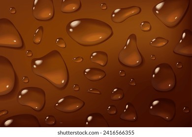 Cola deja el fondo abstracto. Condensación marrón en vidrio en cerca. El concepto de textura de bebida fría de refresco de cola, té o whisky. Ilustración vectorial de material en un estilo realista.