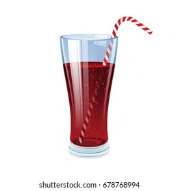 Cola glass with cocktail straw. Vector illustration.