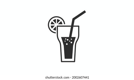 Cola Glass Icon. Vector isolated black and white illustration of a cola glass with a straw