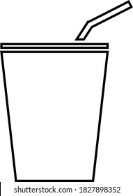 Cola glass with straw contour isolated on white background. Vector black and white illustration. Great for labels, menus, posters, banners, vouchers, coupons, business promotion and more.
