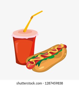 Cola and hot dog cartoon vector illustration.