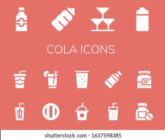cola icon set. 14 filled cola icons.  Simple modern icons such as: Bottle, Plastic bottle, Drinks, Drink, Soda
