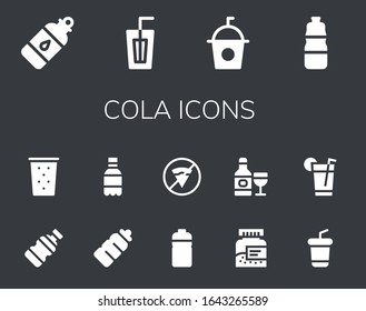 cola icon set. 14 filled cola icons.  Simple modern icons such as: Bottle, Drink, Soda, Plastic bottle, No fast food