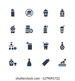 cola icon set. Collection of 16 filled cola icons included Bottle, Drink, Bottles, Drinks, No fast food