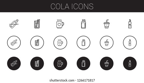 cola icons set. Collection of cola with bottle, soda, drink. Editable and scalable cola icons.