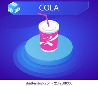 Cola isometric design icon. Vector web illustration. 3d colorful concept