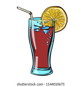 Cola with lemon. isolate on a white background. Comic cartoon pop art retro vector illustration drawing