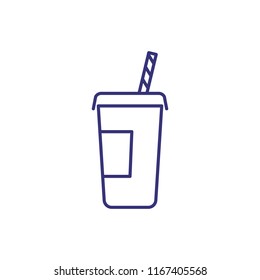 Cola line icon. Takeaway cold drink with straw. Beverage concept. Can be used for topics like cinema, movie watching, fast food restaurant