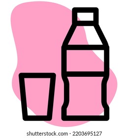 Cola packed in plastic bottle with glass