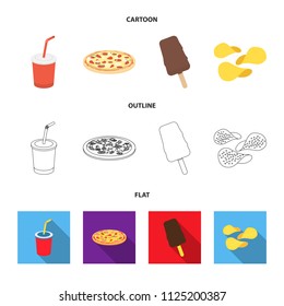 Cola, pizza, ice cream, chips.Fast food set collection icons in cartoon,outline,flat style vector symbol stock illustration web.
