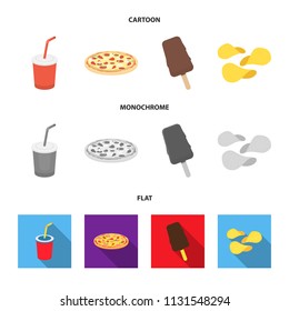 Cola, pizza, ice cream, chips.Fast food set collection icons in cartoon,flat,monochrome style vector symbol stock illustration web.