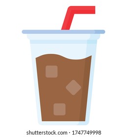 Cola in plastic glass icon, Beverage flat style vector illustration