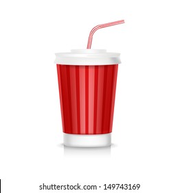 cola plastic glass with straw isolated