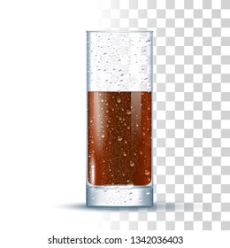 Cola Slightly Glass On Transparent Background. 3d Photo Realistic Vector Illustration