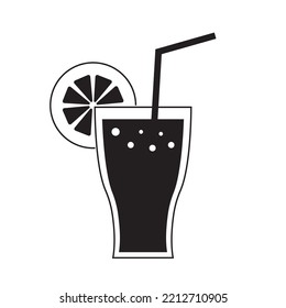 Cola or soda Glass Icon. Vector isolated black and white illustration of a cola glass with a straw