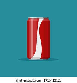 Cola soda in red aluminum can icon on blue background. Soft drink sign. Drink in packaging. Vector illustration