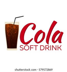 Cola Soft drink with ice. Vector flat illustration