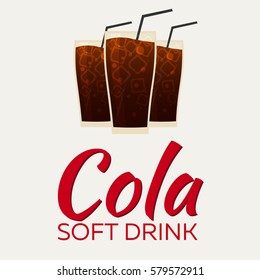 Cola Soft drink with ice. Vector flat illustration