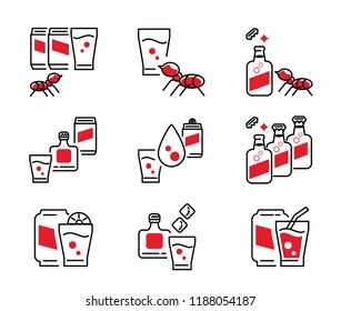 cola soft drink icon design with glass,bottle,ice,bottle,ant,fruit line icon