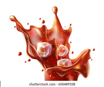 Cola splash with ice cubes (isolated on white background)