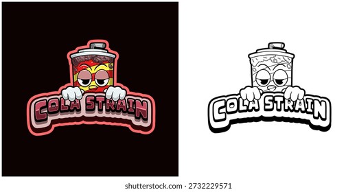 Cola Strain cartoon logo with text and a high expression. Full color and black and white design. Design for  For Sticker, Label, Cover, Packaging, tshirt, business  and Product. Vectors and Illustrations